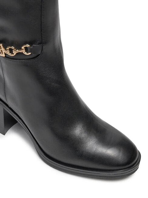 TH CHAIN Hohe Lederstiefel mit Kette Schwarz - Damenschuhe
