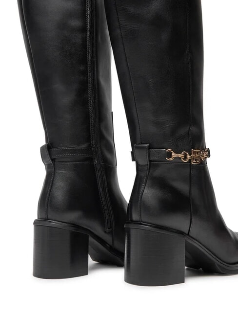 TH CHAIN Hohe Lederstiefel mit Kette Schwarz - Damenschuhe