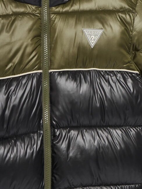 KIDS Zweifarbige Daunenjacke f&uuml;r Kinder mit Kapuze gr&uuml;n/schwarze Kombination - Kinder Jacken