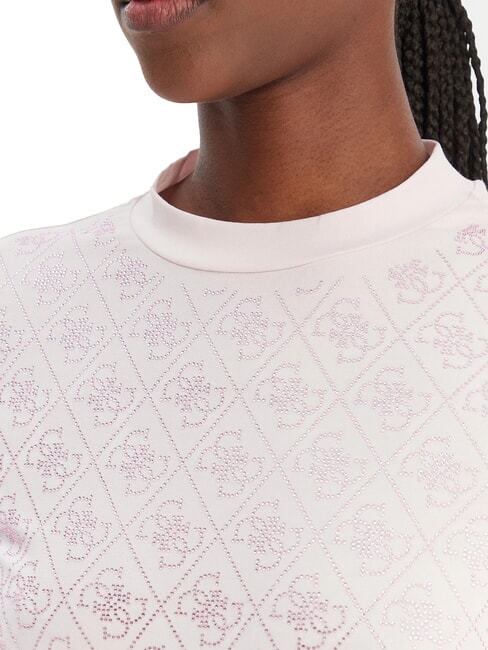 MOCK NECK ALL OVER 4G Schmal geschnittenes T-Shirt mit Strasssteinen Zartrosa - T-Shirts und Tops f&uuml;r Damen