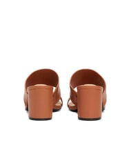 TOMMY HILFIGER TH Leder-Pantolette mit breitem Absatz Zimtrinde - Damenschuhe - 6