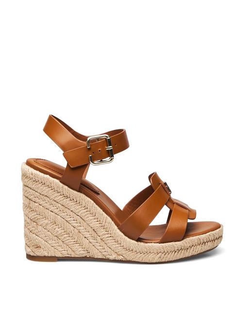 TH Hohe Espadrilles-Keilsandalen aus Leder Cognacbraun - Damenschuhe