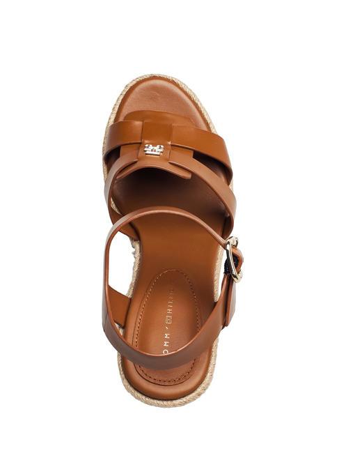 TH Hohe Espadrilles-Keilsandalen aus Leder Cognacbraun - Damenschuhe
