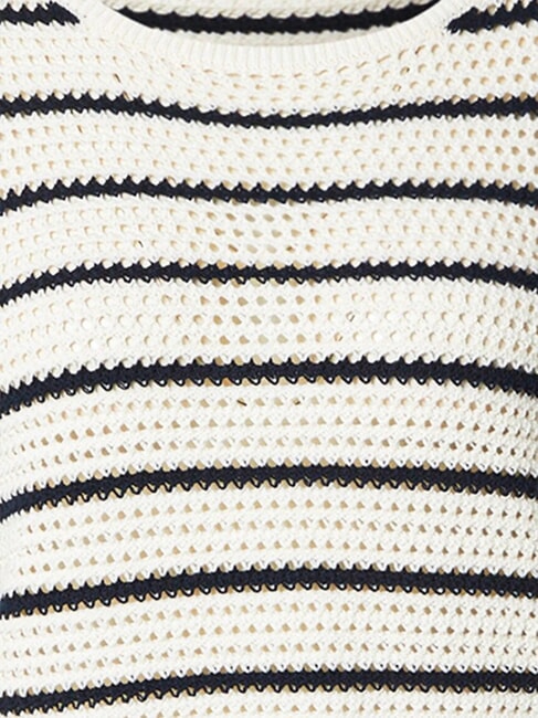 POINTELLE CROCHET Leichter Streifenpullover wei&szlig;es Porzellan mit blauen Streifen - Damenpullover