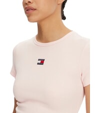 TOMMY HILFIGER TH JEANS Geripptes Kurzarm-T-Shirt kostbares Rosa - T-Shirts und Tops f&uuml;r Damen - 3