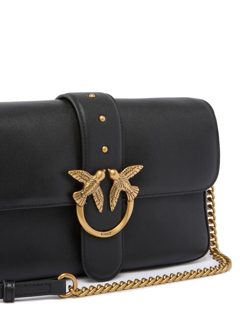 LOVE ONE Schultertasche aus Leder schwarz-antikgold - Damentaschen