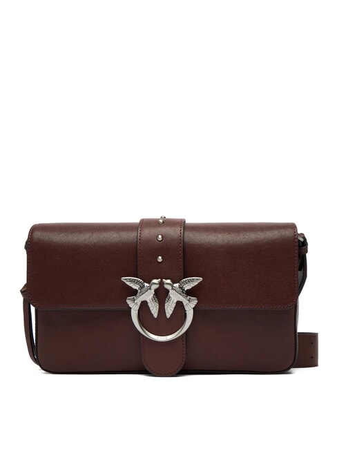 LOVE ONE Schultertasche aus Leder braun-kastanienbraun matt silber - Damentaschen