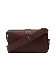 PINKO LOVE ONE Schultertasche aus Leder braun-kastanienbraun matt silber - Damentaschen - 4