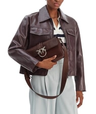 PINKO LOVE ONE Schultertasche aus Leder braun-kastanienbraun matt silber - Damentaschen - 6