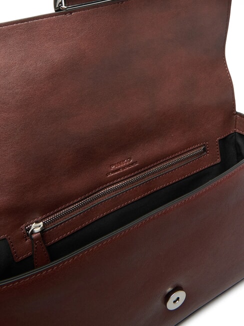 LOVE ONE Schultertasche aus Leder braun-kastanienbraun matt silber - Damentaschen