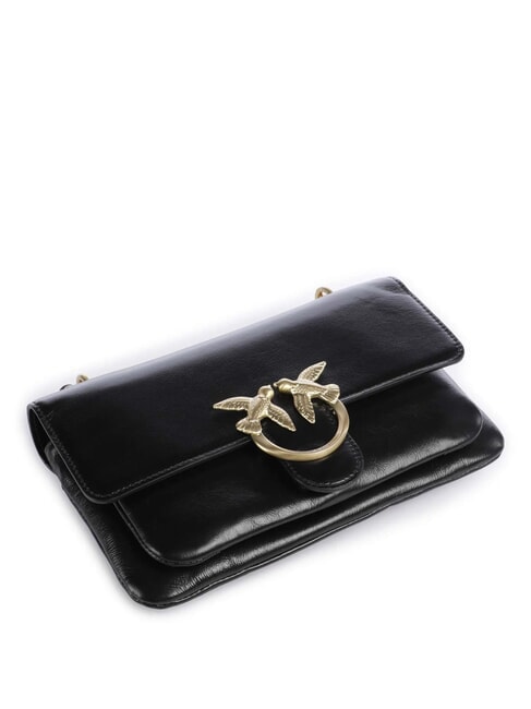 LOVE BAG Schmale Schultertasche aus Leder schwarze Limousine &ndash; mattes Gold - Damentaschen