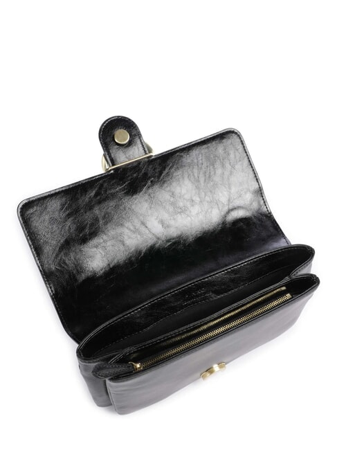 LOVE BAG Schmale Schultertasche aus Leder schwarze Limousine &ndash; mattes Gold - Damentaschen