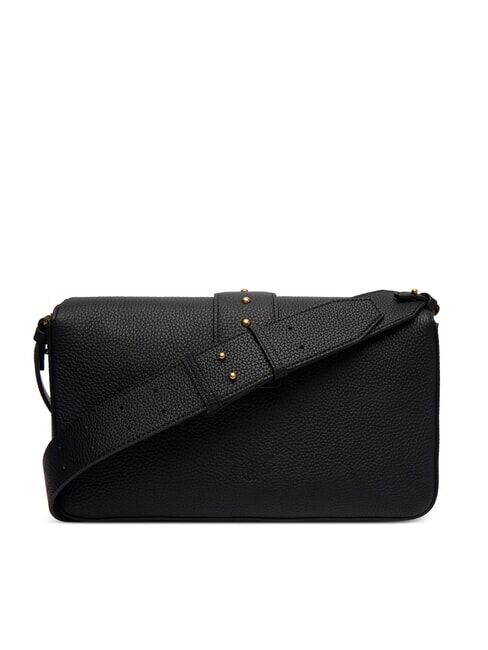 LOVE ONE Schultertasche aus Leder mit &Uuml;berschlag schwarz-antikgold - Damentaschen