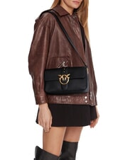 PINKO LOVE ONE Schultertasche aus Leder mit &Uuml;berschlag schwarz-antikgold - Damentaschen - 6