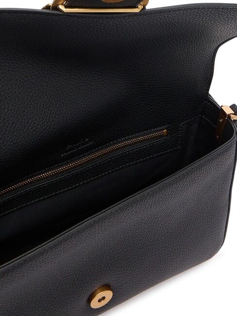 LOVE ONE Schultertasche aus Leder mit &Uuml;berschlag schwarz-antikgold - Damentaschen