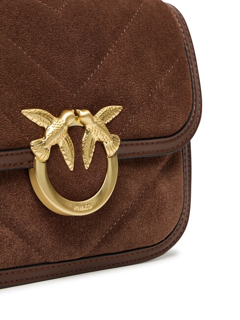 LOVE BOX Schultertasche aus Wildleder Braun-Kastanienbraun, mattgold - Damentaschen