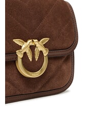 PINKO LOVE BOX Schultertasche aus Wildleder Braun-Kastanienbraun, mattgold - Damentaschen - 3