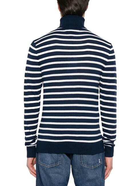 TH Rollkragenpullover aus Baumwollmischgewebe Dunkelblau, Marineblau, Wei&szlig;, Breton-Streifen - Herrenpullover