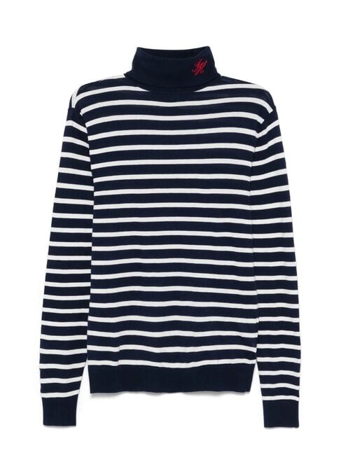 TH Rollkragenpullover aus Baumwollmischgewebe Dunkelblau, Marineblau, Wei&szlig;, Breton-Streifen - Herrenpullover