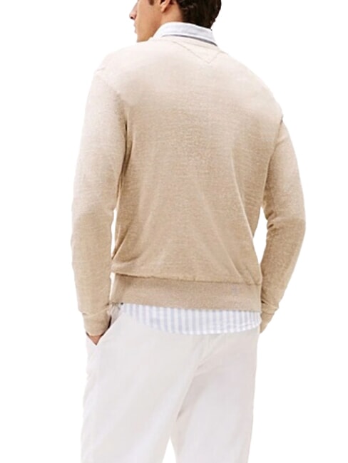 TH Pullover aus Leinenmischgewebe mit Rundhalsausschnitt Afterglow / Pink Sand Logo - Herrenpullover