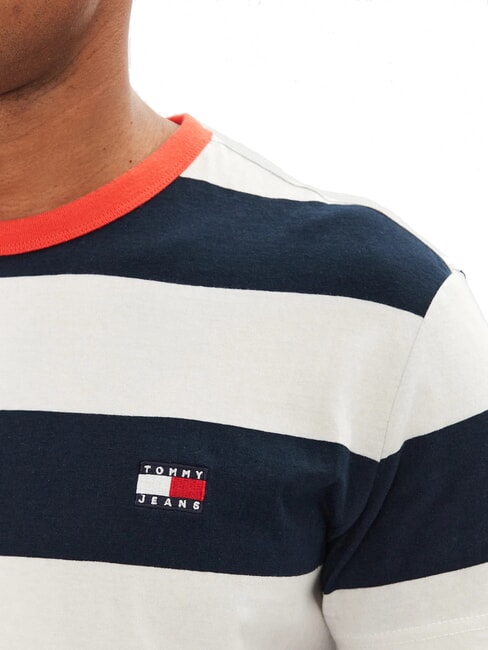 TH JEANS Gestreiftes Kurzarm-T-Shirt W&uuml;stenhimmel / elfenbeinfarbenes Bl&uuml;tenblatt - Herren-T-Shirts