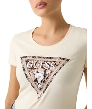 GUESS LEO TRIANGLE Kurzarm-T-Shirt Perlwei&szlig; - T-Shirts und Tops f&uuml;r Damen - 3