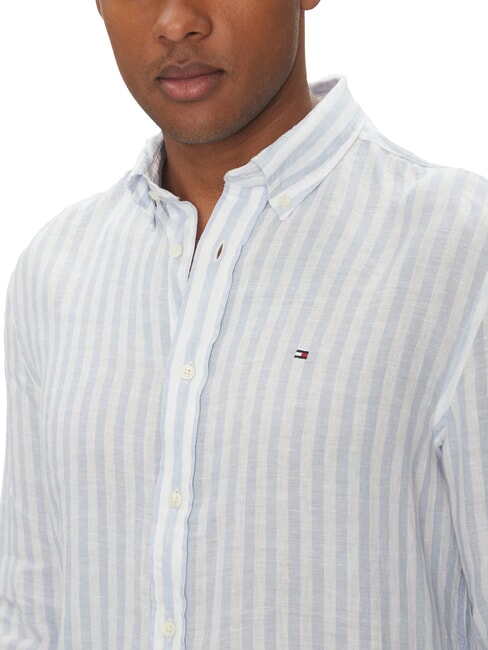 TH Gestreiftes Leinenhemd in regul&auml;rer Passform Dunkelblau, Marineblau, Wei&szlig;, Breton-Streifen - Herrenhemden