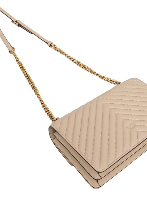 CLASSIC LOVE ONE Tasche aus Nappaleder Beige-Rauchgrau-Antikgold - Damentaschen