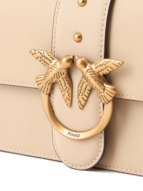 LOVE ONE CLASSIC Mini-Umh&auml;ngetasche aus Leder Beige-Rauchgrau-Antikgold - Damentaschen