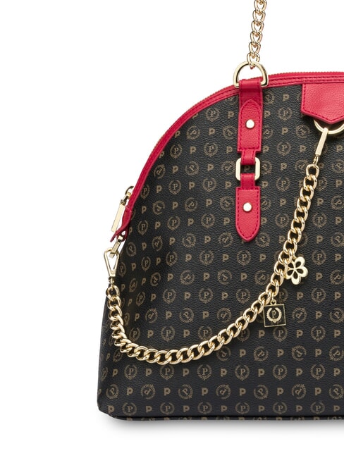 HERITAGE Kuppelf&ouml;rmige Schultertasche mit Kettenhenkeln schwarzer Lack - Damentaschen