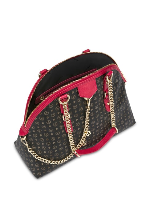 HERITAGE Kuppelf&ouml;rmige Schultertasche mit Kettenhenkeln schwarzer Lack - Damentaschen