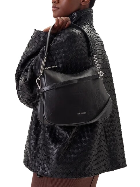 MAGIE WRINKLED Schultertasche aus Leder mit Schulterriemen Schwarz - Damentaschen