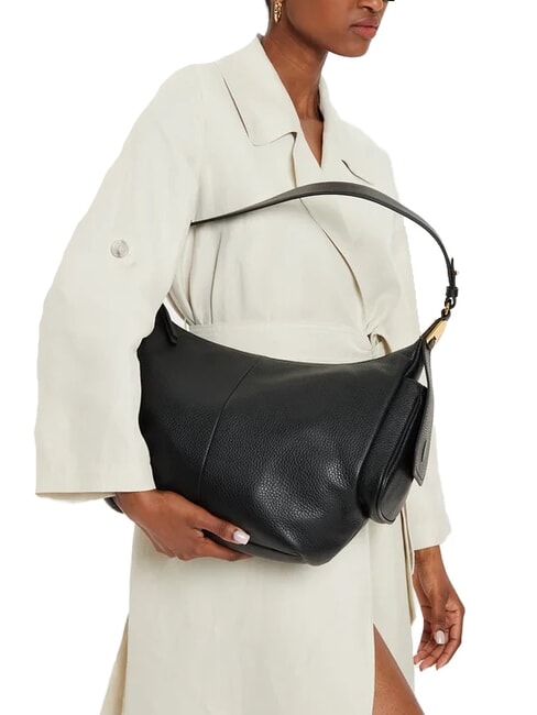 CAMPUS Hobo-Schultertasche aus geh&auml;mmertem Leder Schwarz - Damentaschen