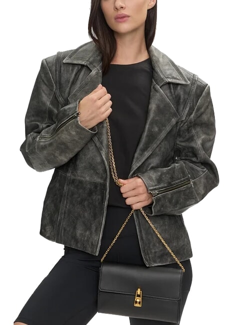CAMPIONARIO - MAGIE 2NITE Clutch aus Leder mit Ketten-Schulterriemen Schwarz - Damentaschen