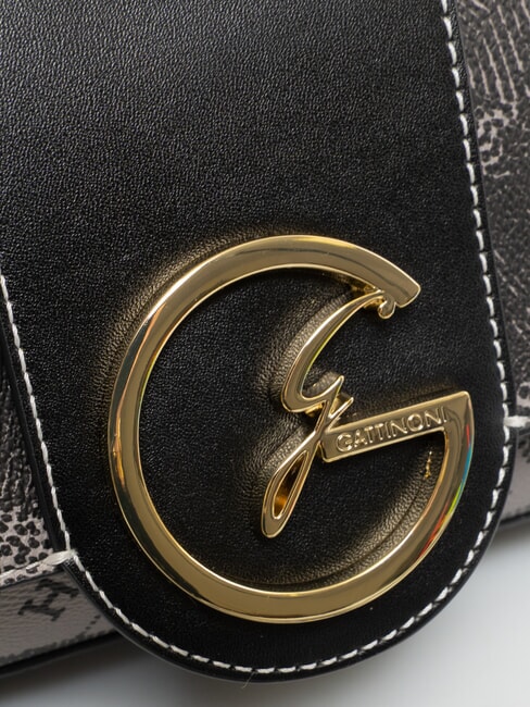 PLANETARIUM Umh&auml;ngetasche mit &Uuml;berschlag monochrom hellgrau/schwarz - Damentaschen