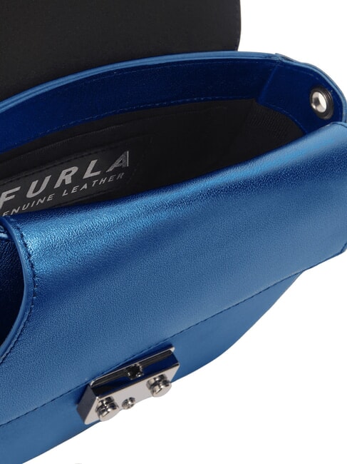 METROPOLIS Schultertasche aus Leder Kobaltblau + Hellsilber - Damentaschen