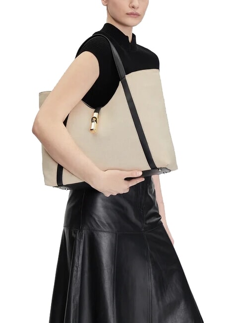 CAMPIONARIO - GOCCIA Schultertasche aus Canvas natur + schwarz - Damentaschen