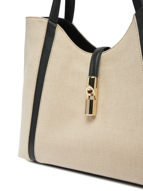 CAMPIONARIO - GOCCIA Schultertasche aus Canvas natur + schwarz - Damentaschen