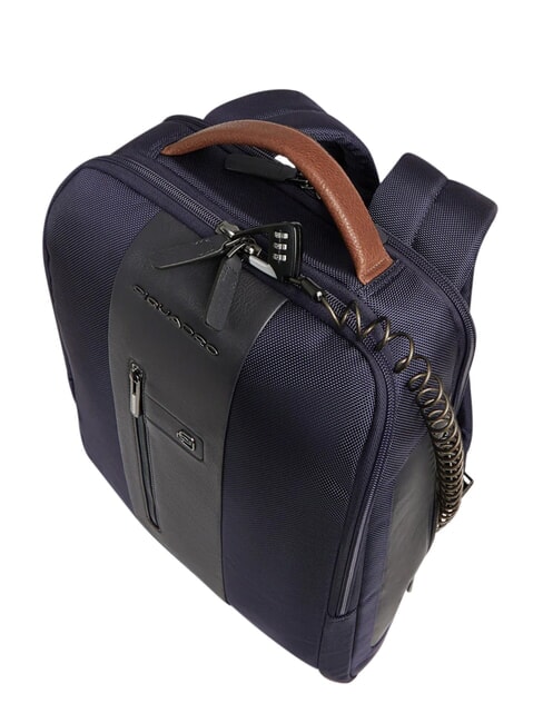BRIEF 2 Laptop-Rucksack und iPad-Halter aus recyceltem Stoff blau/Leder - PC-Rucks&auml;cke