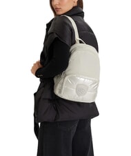 BLAUER PADDED NYLON Rucksack mit Strass-Logo Wei&szlig; - Damentaschen - 6