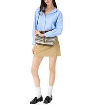 FURLA DEBBY Schultertasche, Leder und Leinen Indigot&ouml;ne - Damentaschen - 2