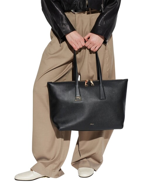 OLIVIA Einkaufstasche aus Leder Schwarz - Damentaschen