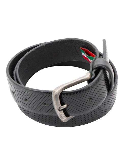 SANTA CROCE Bedruckter, abgerundeter Lederg&uuml;rtel SCHWARZ - G&uuml;rtel