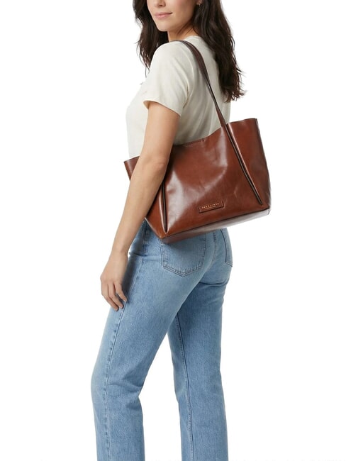 ICONS Leder-Shopper-Tasche mit Clutch BRAUN - Damentaschen