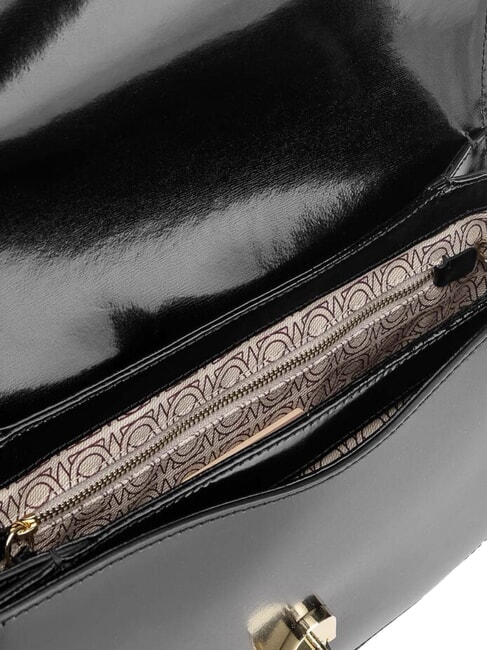 CAMPIONARIO - DEW SHINY CALF Schultertasche aus geb&uuml;rstetem Leder Schwarz - Damentaschen
