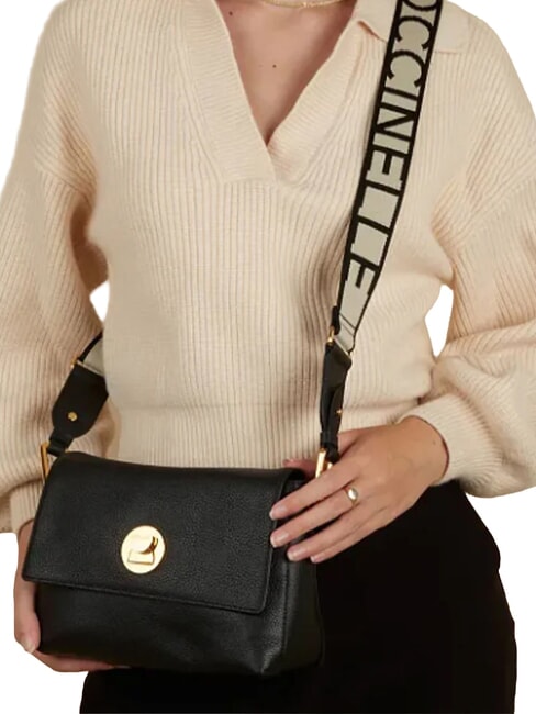 CAMPIONARIO - LIYA SIGNATURE Schultertasche aus geh&auml;mmertem Leder Schwarz - Damentaschen