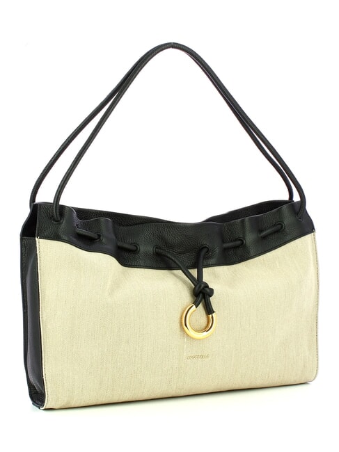 CAMPIONARIO - ISABELA CANVAS Hobo-Tasche aus Canvas und Leder natur / schwarz - Damentaschen