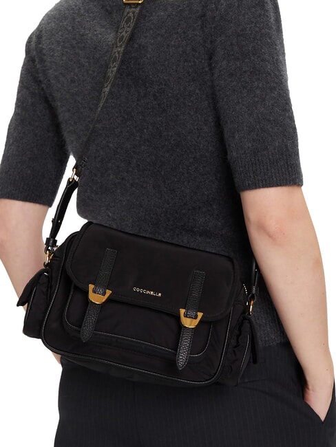 CAMPIONARIO - CAMPUS PUFFY NY Umh&auml;ngetasche aus Nylon und Leder Schwarz - Damentaschen