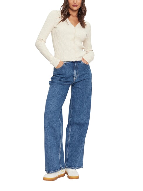 TH JEANS Lang&auml;rmelige Strickjacke uralte wei&szlig;e Melange - Damenpullover