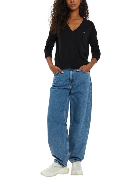 TH JEANS Pullover mit V-Ausschnitt Schwarz - Damenpullover